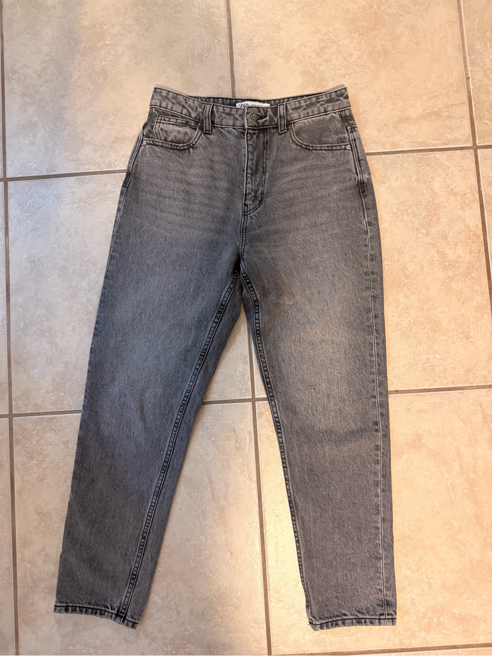 Zara Washed Gray Denim Mom Jeans